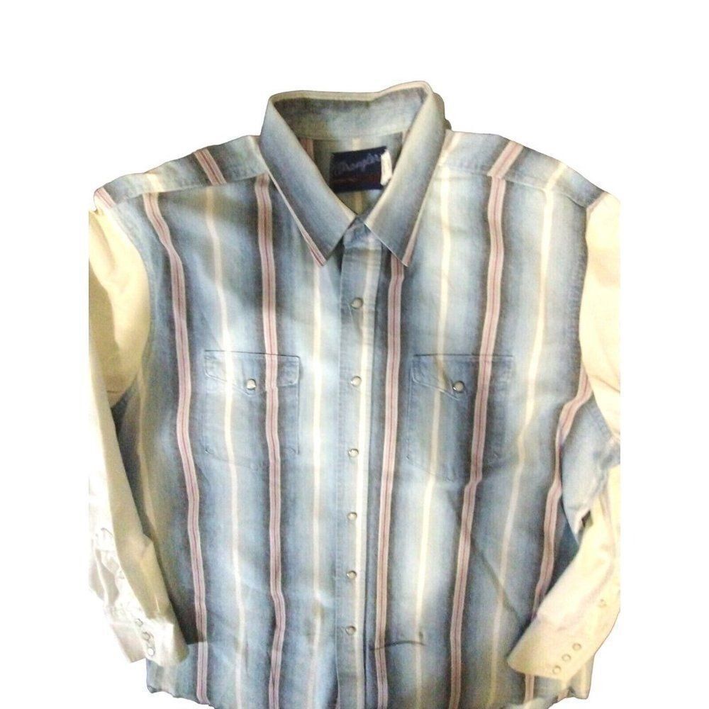 Wrangler® Blue White Pearl Snap XL 17.5x36 Brushpopper XL Tails 70's 94